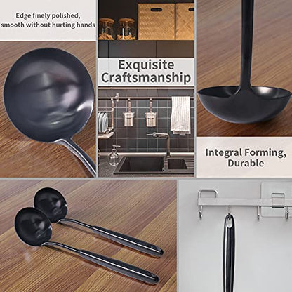 Newness Soup Ladle, [Rustproof, Heat Resistance, Integral Forming] Durable 304 Stainless Steel Soup Spoon with Vacuum Ergonomic Round Handle, Cooking Spoon for Kitchen, 13.7 Inches, Black - color: Black
