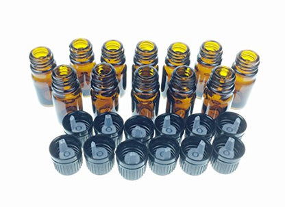 Wild Essentials 5ml Amber Glass Bottles with Euro Dropper Caps (12 Pack) - Great for Essential Oils, Perfumes and DIY Aromatherapy - Easy to Fill, Clean and Reuse - Protective and Durable - size: 5ml Pack of 12