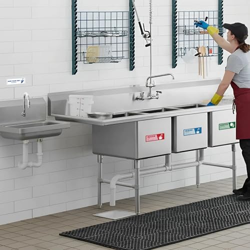 5PCS Wash Rinse Sanitize Sink Labels Stickers, Waterproof Employees Must Wash Hands Sign, Supplies for 3 Compartment Sink,Wash Station, Kitchens, Restaurant, Food Trucks,Office - color: Wash Rinse Sanitize Sink Lables 372