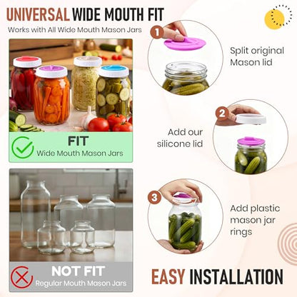 4PCS Mason Jar Fermentation Lids with 4PCS Plastic Mason Jar Rings | 4 colors, 1–31 date dial with a rotatable arrow handle, Air release, Value combo