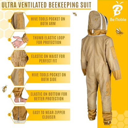 3 Layer Professional Beekeeping Suit - Heavy Duty Protective Bee Suit for Safe and Efficient Apiary Management. - color: Khaki, size: 3X-Large