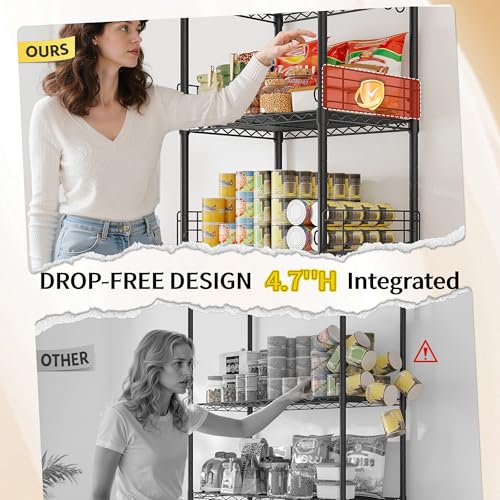 DurayLoly Wire Shelving with Hooks & Blockers for Pantry Storage in Kitchen | 5-Tier Shelving Unit, Tiers Finely Adjustable in 1" Increments, Storage Shelves with Non-Slip Liners, 18.1''Wx18.1''Dx59''H - size: 18.1''Wx18.1''Dx59''H