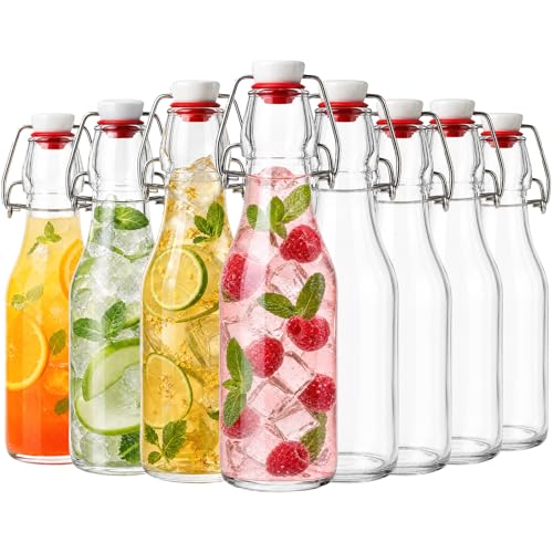 Swing Top Glass Bottles 8 oz with Flip Airtight Lids,8 Pack | Glass Brewing Bottles with Rubber Seal Stopper Caps for Kombucha, Beverages, Oil, Vinegar, Water, Juice