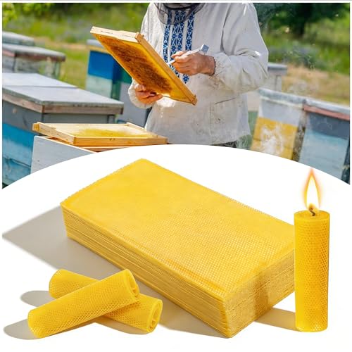 HOMNATURE Pure Beeswax Sheets 30 Pack for Candle Making, Honeycomb Wax Sheets 7.7 x 16.7 in, Natural Yellow Bee Wax Paper for DIY Candles, Beehive Wax Foundation for Crafts & Molds