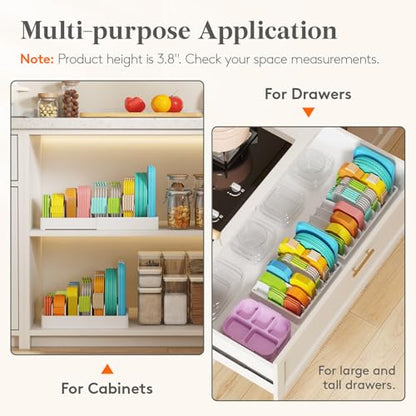 Lifewit Kitchen Cabinet Organizer for Food Contanier Lid, Expandable Lids Holder with 8 Adjustable Dividers & 9 Sections for Pantry Organizers and Storage, Home Drawer Organization, Large, 9.8"-17" - size: Large(9.8-17.3" x 9.6")
