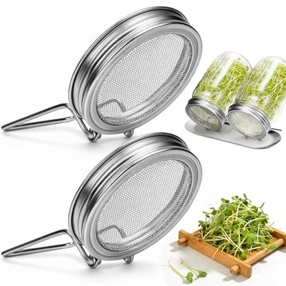 Palksky Sprouting Lids for Wide Mouth Mason Jars, 2Pack Reusable Stainless Steel Screen Bean Sprouts Growing Lid for Organic Alfalfa Broccoli Seeds Mung Bean Plant Germination Kits - color: Wide Mouth Screen Sprouting Lids 2Pack