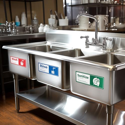 5 Pack Wash Rinse Sanitize Sink Labels - 3"x9", Waterproof Sticker Signs, 3 Compartment Sink Labels - Restaurant Supplies, Food Truck, Dishwashing Wash Station - color: 5 Pack (Set 2)