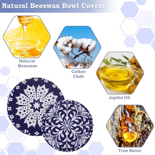 2 Large Reusable Beeswax Bowl Covers for Bread Proofing, 10/12 Inch Elastic Beeswax Wraps Cotton Cloth Sourdough Bowl Covers for Proofing Baskets, Mixer Bowls, Food Storage Containers - color: Starflower