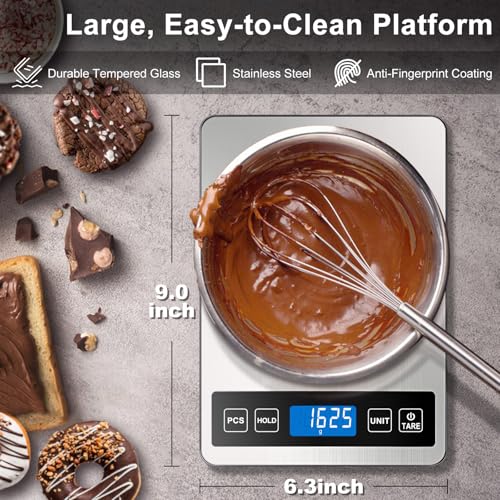 Fuzion Food Scale, 22lb/0.1oz Digital Kitchen Scale - 7 Units, Tare & PCS | Rechargeable Power, Tempered Glass & Stainless Steel - Digital Food Scale Grams and Ounces for Weight Loss, Baking, Cooking - color: Silver Blue