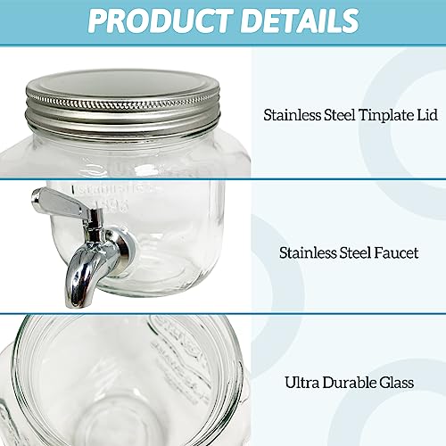 Tfwadmx 1 Gallon Drink Dispenser Glass Beverage Dispenser With Stand Leak Proof Stainless Steel Faucet Wide Mouth Mason Jar Style Glass Drink Dispenser for Parties, Weddings, Lemonade, Cold Water - size: Style 2