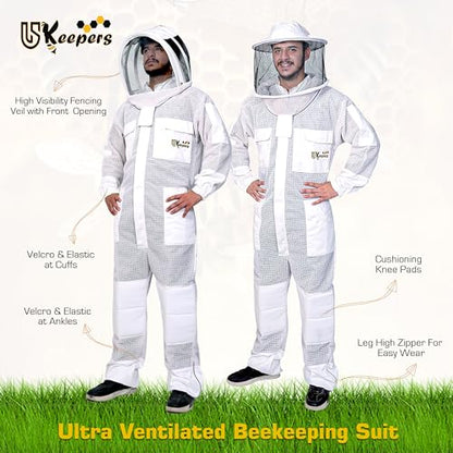 3-Layer Ultra Ventilated Sting Proof Bee Suit for Men & Women – Premium Beekeeping Suit with Bee Gloves & Two Detachable Beekeeping Veils (White S) - color: White, size: Small