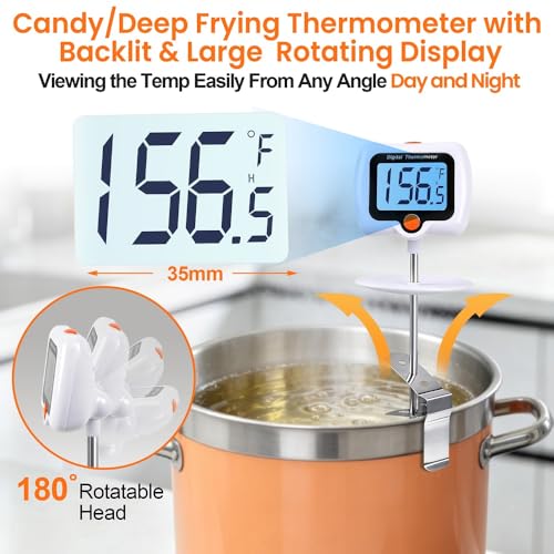 Candy Thermometer for Candy Making with Pot Clip,Best Instant Read Thermometer Digital for Cooking, Baking, Candy and Cheese Making – 10 Inch Probe, Large Rotating LCD Display, Essential Baking Tool - color: Candy Deep Fry Thermometer