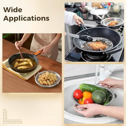 2Pcs Stainless Steel Mesh Tray Set with Drip Pan,Air Fryer Basket and Tray,Draining Rack with Heat Resistant Handles, Food-safe Frying Pan and Crisper for Healthy Cooking,Rustproof Kitchen Accessory