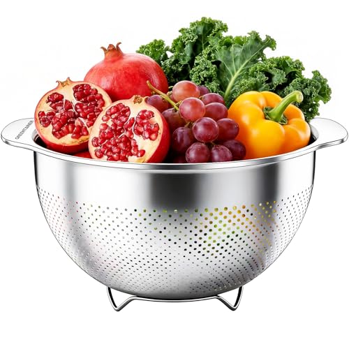 Greentainer 18/8 Stainless Steel Colander for Kitchen, 5QT Metal Pasta Strainer with Handle | Dishwasher Safe | Advanced Sturdy Base for Drainage & Rinsing Vegetable Fruit Rice Spaghetti - size: 5 QT