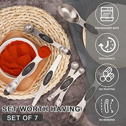 Aovchei 7 PCS Magnetic Measuring Spoons Set, Dual Sided, Stainless Steel Small Tablespoon, Teaspoons, Fits in Spice Jars, for Dry and Liquid, Black - size: 7pcs-black