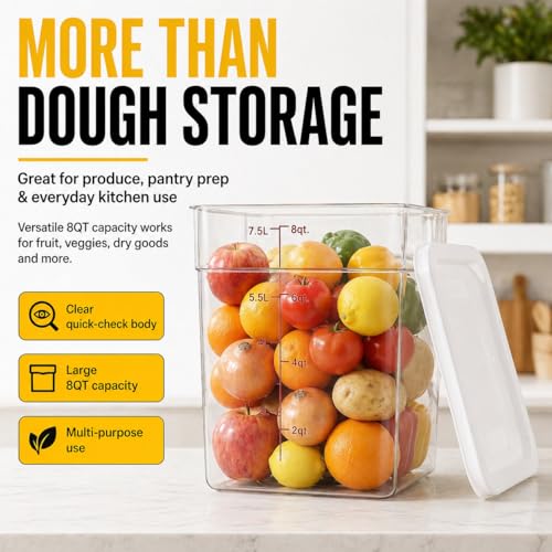 2 Pack 8Qt Clear Food Storage Containers with Lids – BPA-Free Stackable Kitchen Organizer for Pantry, Fruits, Vegetables, Meal Prep & Dough Proofing