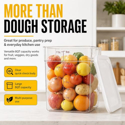 2 Pack 8Qt Clear Food Storage Containers with Lids – BPA-Free Stackable Kitchen Organizer for Pantry, Fruits, Vegetables, Meal Prep & Dough Proofing