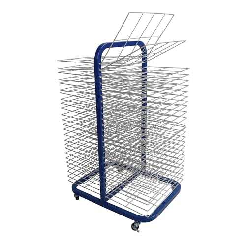 Pearington Art Drying Rack, 50 Removable Wire Shelves, Mobile Steel Storage Rack for Classroom, Studio, and School Artwork, Fits A2 A3 A4 Paper - color: Blue, size: 50 Shelves