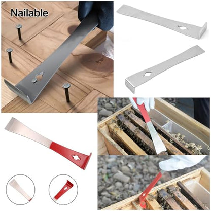 2 Pack Flat Pry Bar Crowbar Hive Scraper Tools Stainless Steel Bee Hive Hand Tool Prybar Utility Claw Bar for Prying Lifting Scraping Pulling Woodworking Beehives Beekeepers Painters Remolding