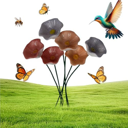 Ceramic Bee Watering Station for Garden | 6Pcs 25cm Bee Blossoms for Water Ceramic | Pollinator Feeder Flowers for Bees | Water Drinking Station Bowl | Rain Catcher Mini Bird Baths On Stakes
