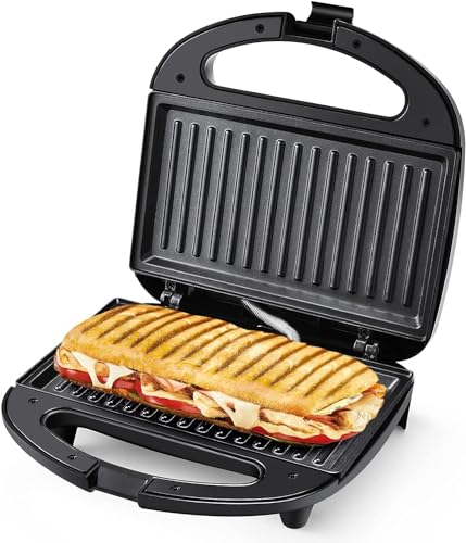 OSTBA Sandwich Maker & Panini Press, 2 Slice Grilled Cheese Maker with Non-stick Grill Plates, Indicator Lights, Cool Touch Handle, Easy to Clean and Store, 750W - style: ABS07-G