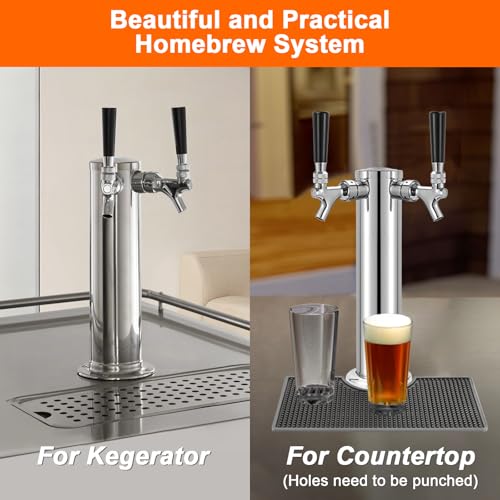 Kegerator Tower Dual Tap Beer Tower Dispenser, All Stainless Steel Beer Tap Tower Kegerator Parts, Upgraded 3" Double Tap Keg Tower with Pre-Assembled Tubing & Self-Closing Beer Faucet - size: Dual Tap Beer Tower(All Stainless Steel)