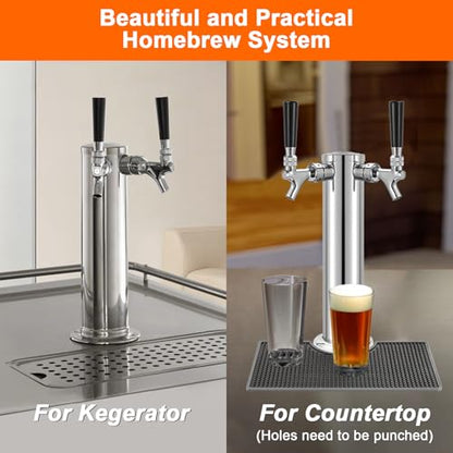 Kegerator Tower Dual Tap Beer Tower Dispenser, All Stainless Steel Beer Tap Tower Kegerator Parts, Upgraded 3" Double Tap Keg Tower with Pre-Assembled Tubing & Self-Closing Beer Faucet - size: Dual Tap Beer Tower(All Stainless Steel)