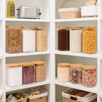 ComSaf 1 Gallon Cookie Jar, Large Glass Jar with lid, Glass Canisters with Lids Set of 2, 3.9 Qt Flour Container with Spoon and Clip, Glass Food Storage Pantry Containers for Sugar Oat Beans Pasta - color: 3.9Qt/1Gallon-Round-2Pack
