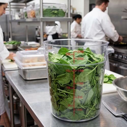 TrueCraftware- 22 Quart Clear Round Food Storage Container Polycarbonate- Commercial Reusable Food Container Canister with Measurement Markings for Meal Prep Pantry Kitchen - size: 22 Quart