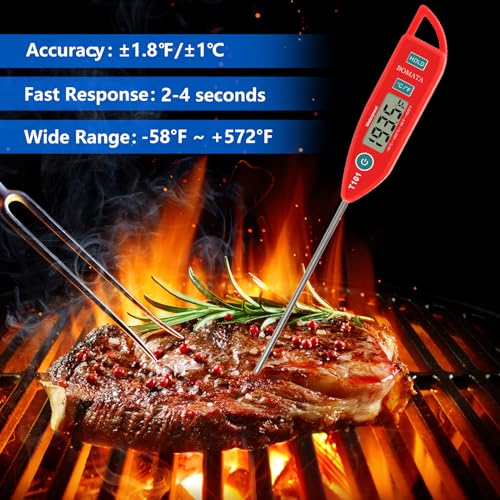 BOMATA 2 Pack Waterproof IPX7 Meat Thermometer Instant Read Food Thermometer with Long Probe for Water, Liquid, Kitchen Cooking, Grill,BBQ ! T101 X 2 Pcs (Black & Red)… - color: Black & Red