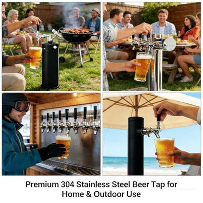 4 Sets All 304 Stainless Steel Beer Tap Faucet Kit - Draft Beer Dispenser with Handle, Spout Cover & Cleaning Brush for Kegerator Home Bar (All Stainless Steel Construction) (4)