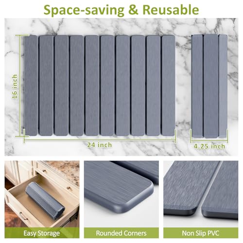 Large Stone Dish Drying Mat for Kitchen Counter, 24"(L)×16"(W), Collapsible Quick Dry Stone Dish Mats, Super Absorbent Diatomaceous Earth Drying Pad for Dishes Bottles Cups, Countertops (Black Grey) - color: Black Grey