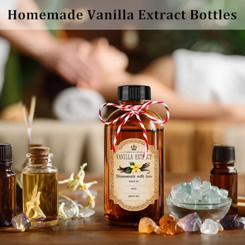 KEYWING 18 Pack 8oz Amber Glass Boston Round Bottles with Airtight Poly Cone Caps, Perfect Dispensing Bottles for Homemade Vanilla Extract, Syrups, Essential Oils, Holiday & Christmas Gift