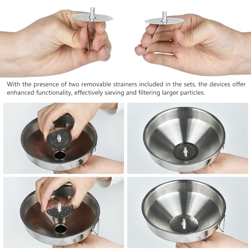 Artcome 3 Pcs Stainless Steel Kitchen Funnel Set, Food Grade 3-in-1 Metal Funnel, Ideal for Transferring of Liquid, Sauce, Jam, Particles & Powder - Dispensing Funnels with Strainers - Dish-Wash Safe