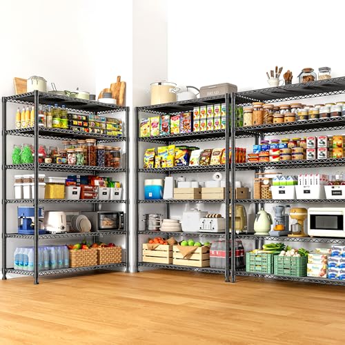 REIBII 75" H Metal Shelving 6 Tier Storage Shelf Adjustable Kitchen Shelf Wire Shelving Unit Detachable Storage Rack for Kitchen Laundry Living Room Commercial Heavy Duty Metal Shelf 75" X35" X14" - size: 【6 Tier】75"H X 35"W X 14"D