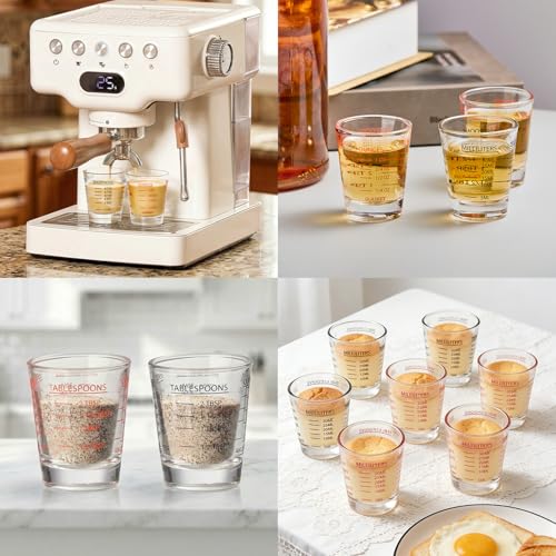 GLASKEY Shot Glasses Measuring Cup Set - 2 Pack Espresso Shot Glasses with Precise Measurement Marks,Heavy Duty Glass,Dishwasher Safe,Perfect for Coffee,Cocktails and Kitchen Use (Black & Red) - color: Clear Glass