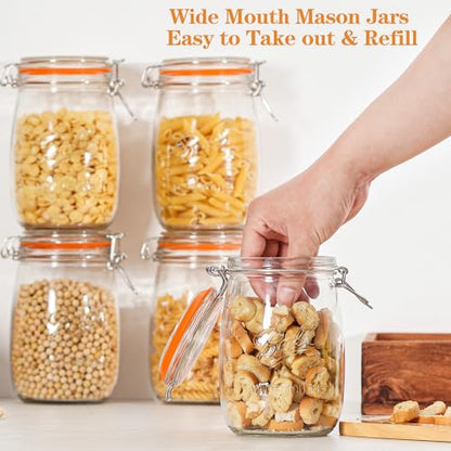 32oz Wide Mouth Mason Jars (6 Pack) – Reusable Airtight Glass Storage Jars with Hinged Lids, BPA-Free, Dishwasher Safe, Perfect for Canning, Pickling, Coffee & Fermenting
