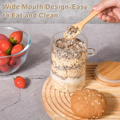 Overnight Oats Containers with Lids,4 Pack 18oz Overnight Oats Jars with Spoons,Salad Meal Prep Jar with Bamboo Lids for Chia Seed Pudding Salad Cereal Coffee Flour,Sourdough Starter Jar for Bread - size: 4 Pcs
