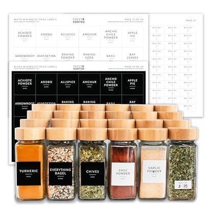 Square Spice Jar Labels Stickers, 374 Preprinted Waterproof Spice Labels for Glass Jars Bottles, Herbs Seasonings Label Only, Kitchen Pantry Organization - style: White & Black Spice Labels