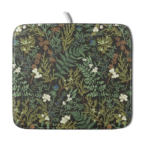 Green Plants Dish Drying Mat for Kitchen Counter Microfiber Absorbent Dish Draining Reusable Washable Foldable 16"x18" - size: 18" x 16"