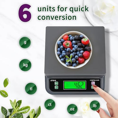 66LB 30kg Large Digital Kitchen Scale Food Scale for Baking Cooking Bread Meat Scales with Tare and Prep Counting LCD Display with Adapter, 6 Unit (Grey, 30kg) - color: Grey-30kg, size: Grey-30kg