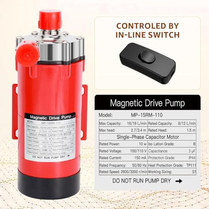 MRbrew Wort Pump With Switch Stainless Steel Magnetic Beer Pump Brewing for Wort Transfer, 1/2”NPT Thread Head 110V Quiet Operation Excellent High Temperature Resistance System for Homebrew - size: Red Pump (Switch)