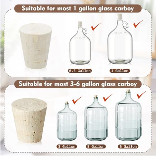 Ziliny 4 Pcs Carboy Cork Stopper, Glass Carboy Cap for 1, 3, 5, 6 Gallon Glass Water Jug, Wood Tapered Fermentation Cap Cork Stoppers - size: 1/3/5/6 Gallon