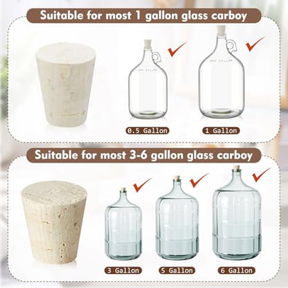 Ziliny 4 Pcs Carboy Cork Stopper, Glass Carboy Cap for 1, 3, 5, 6 Gallon Glass Water Jug, Wood Tapered Fermentation Cap Cork Stoppers - size: 1/3/5/6 Gallon