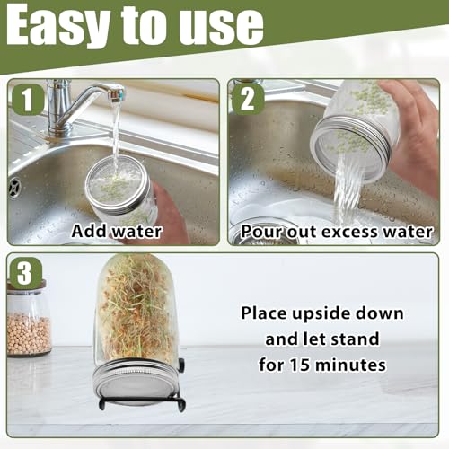 5 Pack Sprouting Lids, 316 Stainless Steel Screen Filter Strainer Lid for 86mm Wide Mouth Mason Jar, Mason Jar Sprouting Lids, Regular Mouth Mesh Bean Sprout Sieve Lid for Bean, Alfalfa, Broccoli