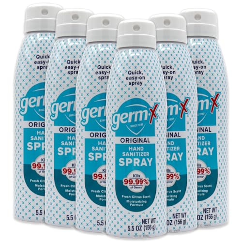 Germ-X Original Hand Sanitizer Spray, 5.5 Oz (Pack of 6), Less Drying & Moisturizing, No Rinse Formula, Fresh Scent, Formulated without Parabens - size: 5.5 Fl Oz (Pack of 6)