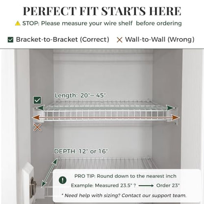 Solid Pine Wire Shelf Covers, 16" D x 24" L, Tool-Free Pantry Rack
