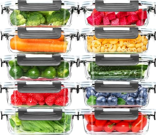 Skroam 10 Pack Glass Meal Prep Containers, 22 OZ Glass Airtight Food Storage Containers with Lids, Pantry Kitchen Storage Containers for Lunch, Food Storage, Meal Prep, Lunch Bento Boxes - color: 10PACK 22OZ