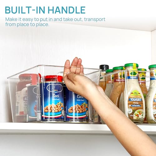 Vtopmart Clear Plastic Storage Bins, 6 PCS Pantry Organizer Bins with Handle for Refrigerator, Fridge, Cabinet, Kitchen, Countertops, Cupboard, Freezer Organization and Storage, Large - size: L(11.3"×7.5"×6")