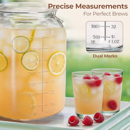 ComSaf 1 Gallon Square Glass Jars with Airtight Lids (135oz, Set of 2), Extra-Wide Mouth Canisters with Measurement Marks for Bulk Flour Storage, Fermenting Kombucha & Pickling - size: 1.1 Gal*2-Wide Mouth
